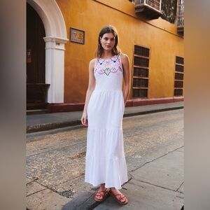 Boden Embroidered Jersey Midi Dress in White, 8P